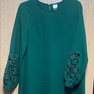 H&M Green Crew Neck Bishop Sleeve Sweater Dress